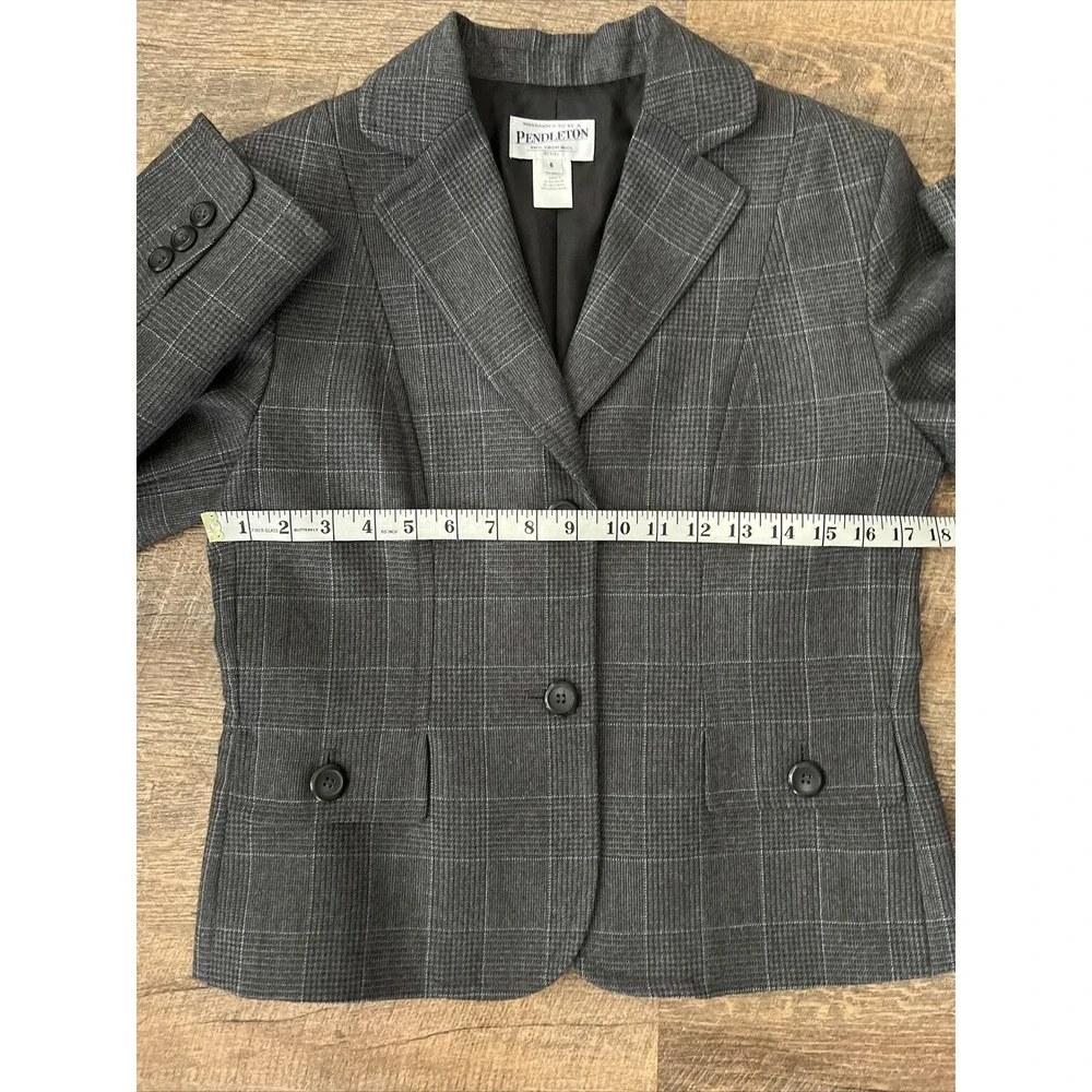 Pendleton Women's Virgin‎ Wool Blazer 6P Gray Blue Glen Plaid Office Classic